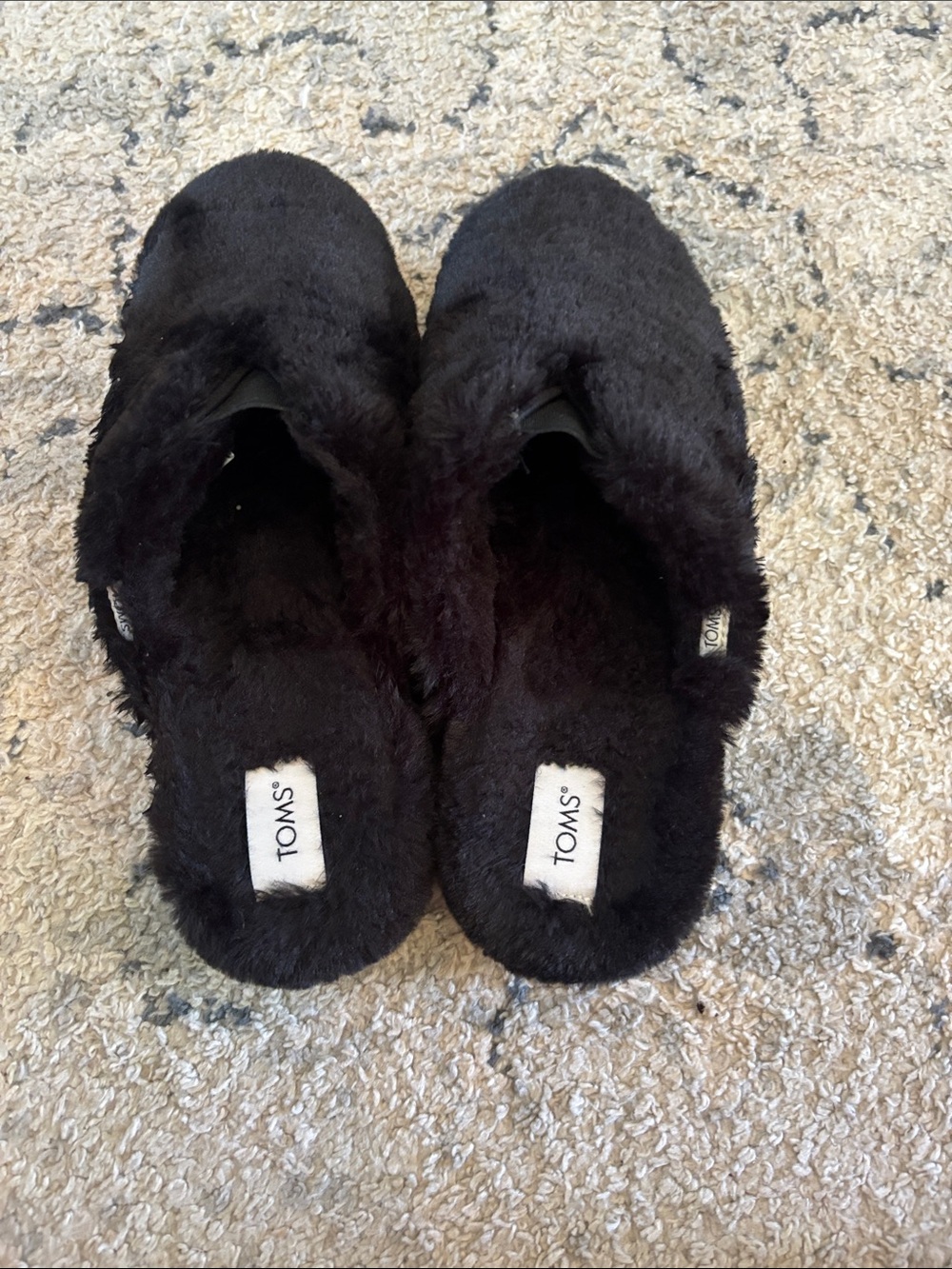 TOMS Women's Alpargata Mallow Mule Black Faux Fur Slip On Slippers Shoes 7.5
